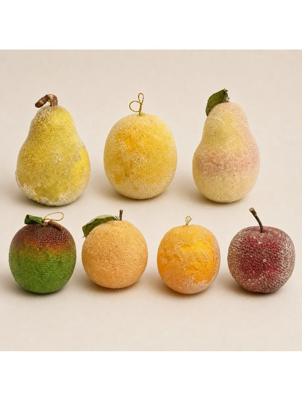 Vintage Sugared Fruit Ornaments – Set of 7 Beaded Christmas Decorations